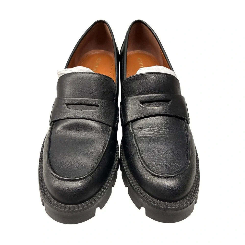 Coach Colleen Platform Lug Sole Loafers Womens 7 Black Leather CC948 Chunky
